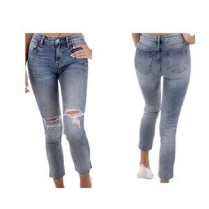Vigoss New Distressed Straight Leg Raw Hem Cropped Jeans size 24
